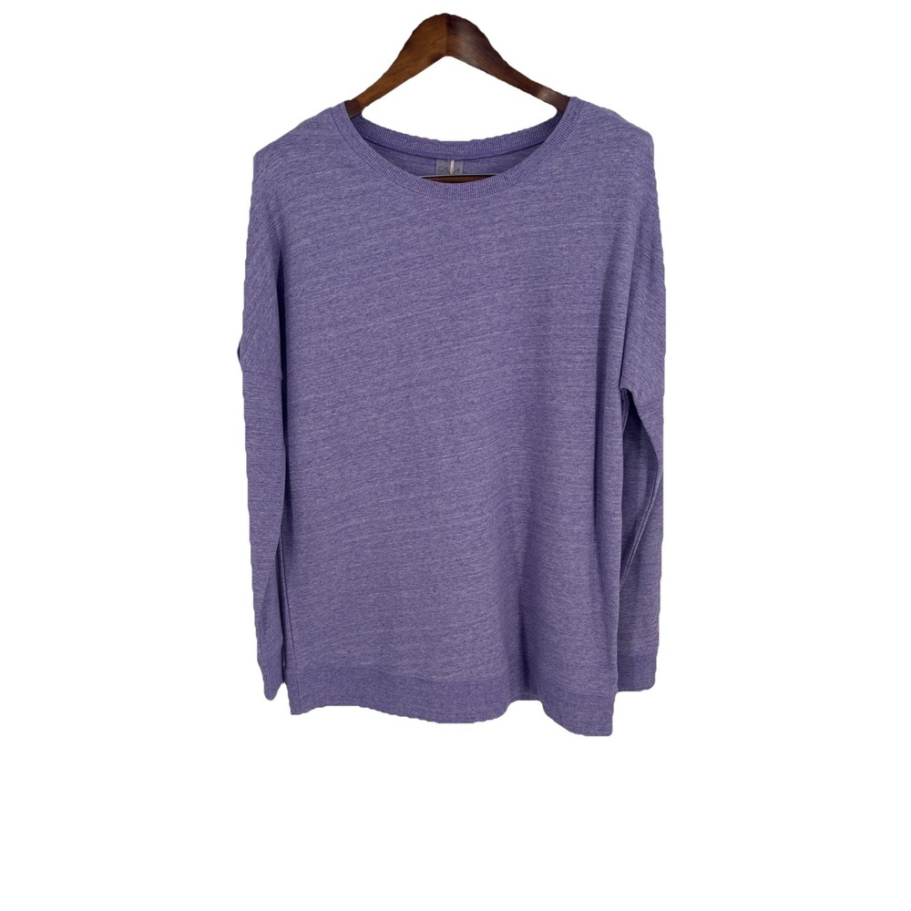 Calia Womens Effortless Zip Detail Pullover Top M Cadet Cloud Heather Athleisure